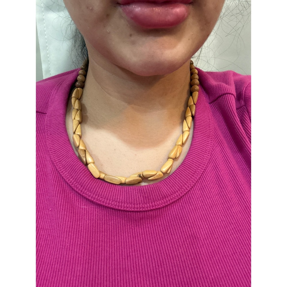 2-Wood Bead Necklace Womens OS Tan Excellent Boho‎ Geometric Earthy Bead